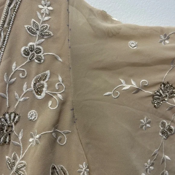 Anthropologie Beige Floral Embroidered Dress - Picture 7 of 11